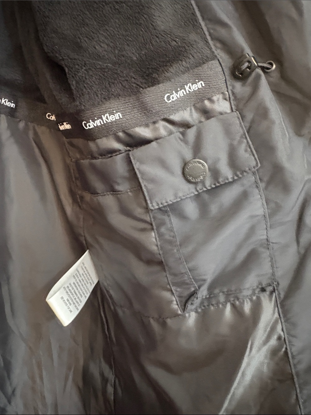Calvin Klein | Black Long Hooded Puffer Parka Quilted Zip Snap Coat Jacket Small - Picture 14 of 16